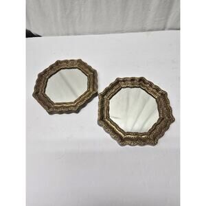 Vtg Small Hollywood Regency Octagon Goldtone Home Decor Mirrors 6.5" X 6.5"